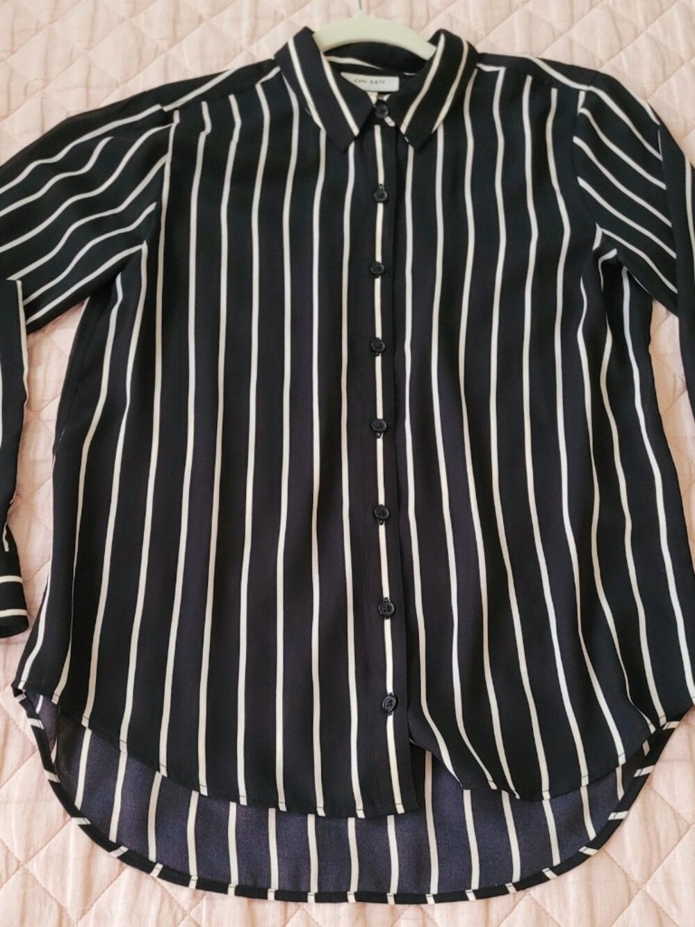 On 34th brand size XS black and white striped button up blouse.